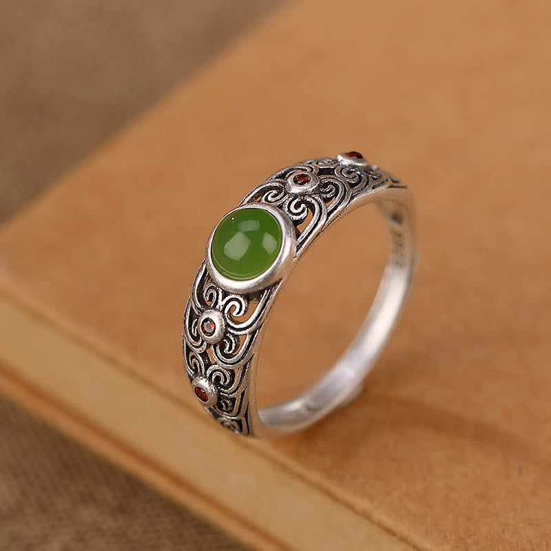 Stone of buddha 925 Sterling Silver Hetian Cyan Jade Harmony Adjustable Ring