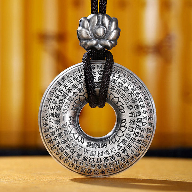 Stone of buddha 999 Sterling Silver Heart Sutra Lotus Peace Buckle Necklace Pendant