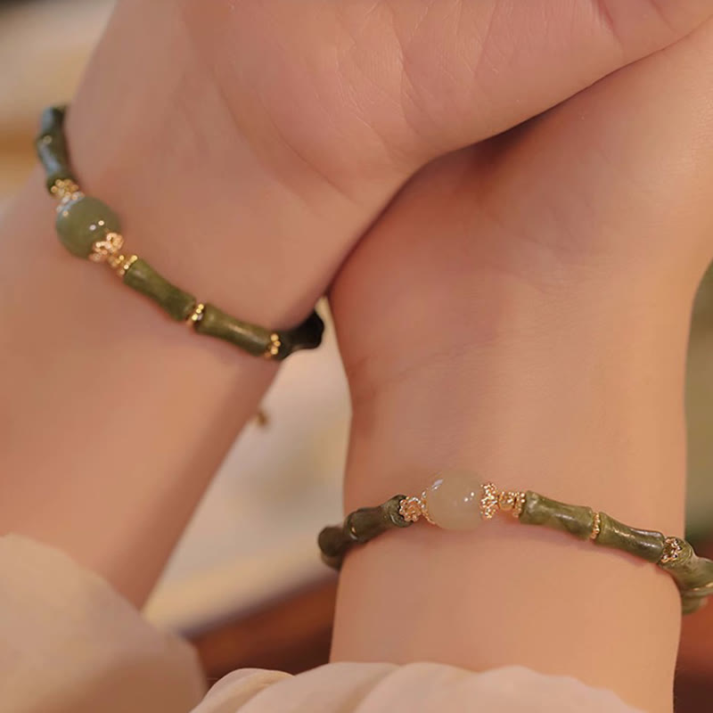 Stone of buddha 14K Copper Plated Peridot Hetian Jade Bamboo Pattern Luck Bracelet