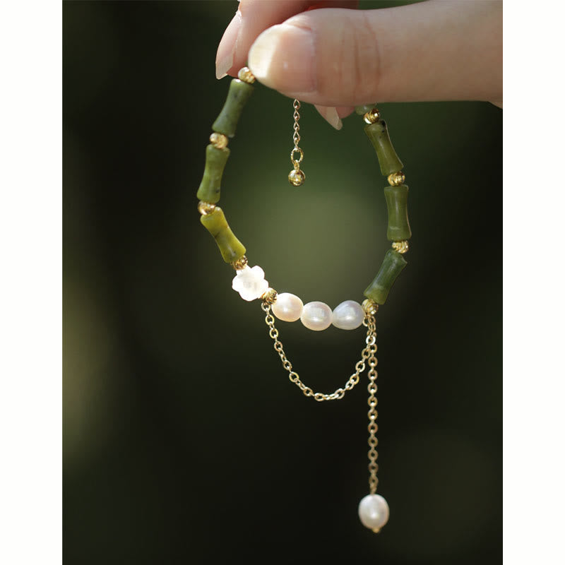Stone of buddha Green Bamboo Jade Lily of the Valley Wealth Bracelet
