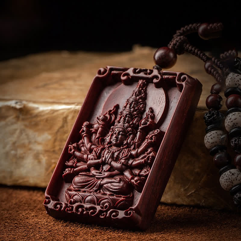 Stone of buddha Chinese Zodiac Natal Buddha Small Leaf Red Sandalwood Protection Necklace Pendant