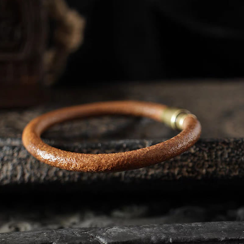 Stone of buddha Retro Leather Luck Healing Copper Magnetic Buckle Bracelet