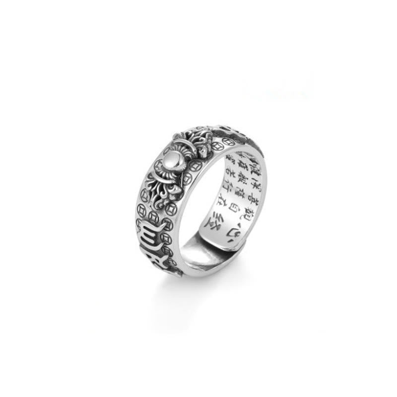 Stone of buddha Tibetan 990 Sterling Silver Om Mani Padme Hum PiXiu Dorje Vajra Heart Sutra Engraved Wealth Ring