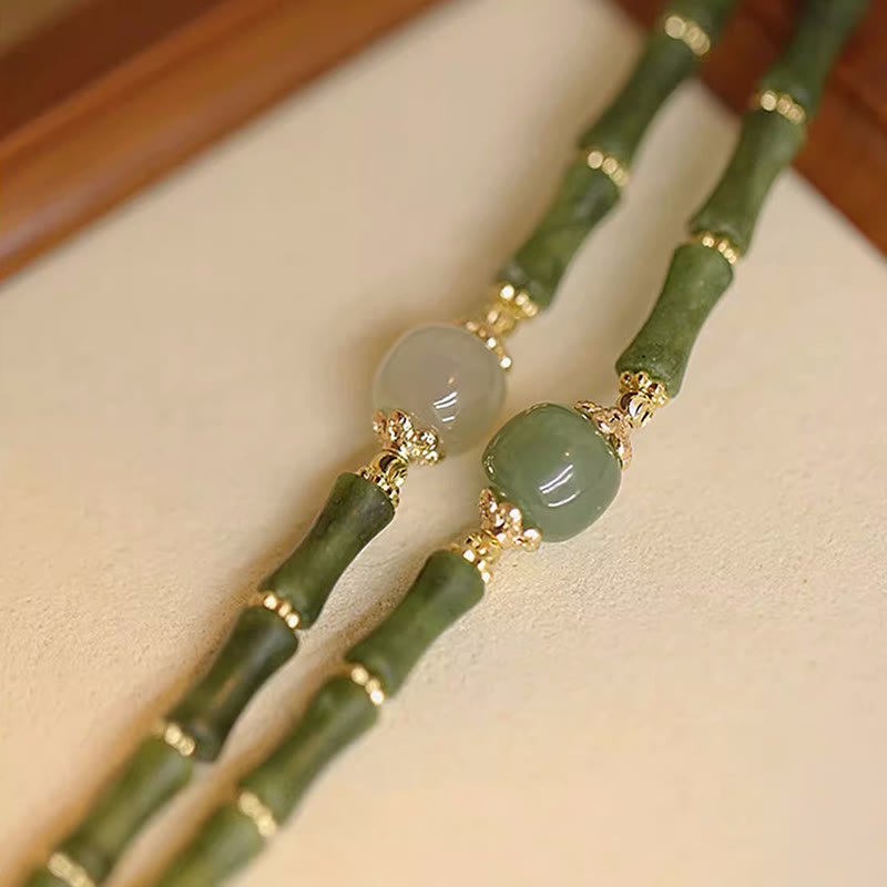 Stone of buddha 14K Copper Plated Peridot Hetian Jade Bamboo Pattern Luck Bracelet