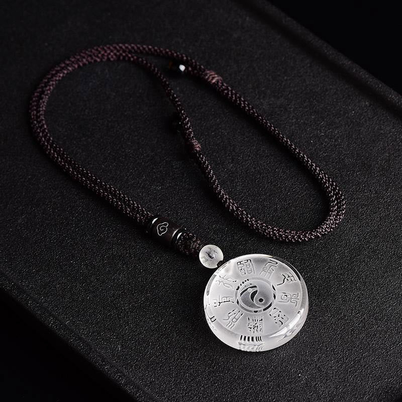 Stone of buddha Taoism Five Sacred Mountains Yin Yang Symbol Liuli Crystal Balance Necklace Pendant Key Chain