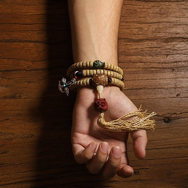 Stone of buddha Tibet 108 Mala Beads Bodhi Seed Cross Vajra Dharma Wheel PiXiu Wealth Bracelet