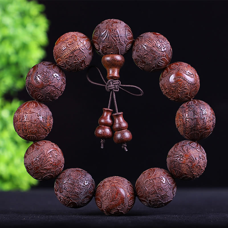 Stone of buddha Chinese Zodiac Rosewood Ebony Boxwood Copper Coin PiXiu Carved Warmth Bracelet