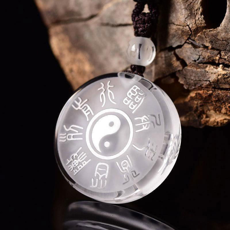 Stone of buddha Taoism Five Sacred Mountains Yin Yang Symbol Liuli Crystal Balance Necklace Pendant Key Chain