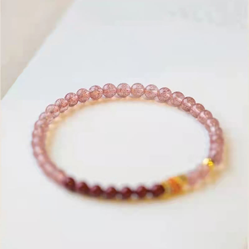Stone of buddha Natural Strawberry Quartz Cinnabar Lucky Koi Fish Healing Bracelet