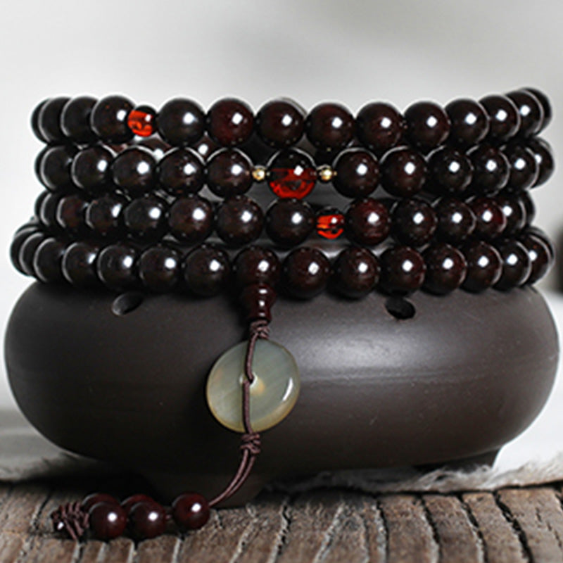 Stone of buddha 108 Mala Beads 4.8 Stars With Gold Star Indian Small Leaf Red Sandalwood Amber Turquoise Chinese Knotting Blessing Bracelet