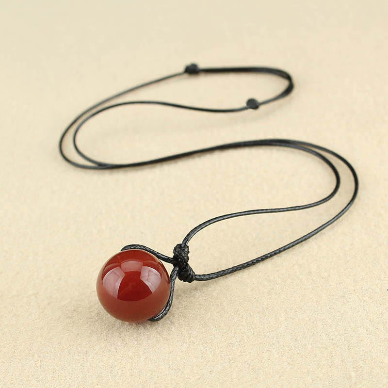 Stone of buddha Red Agate Bead Confidence Leather Rope Necklace Pendant