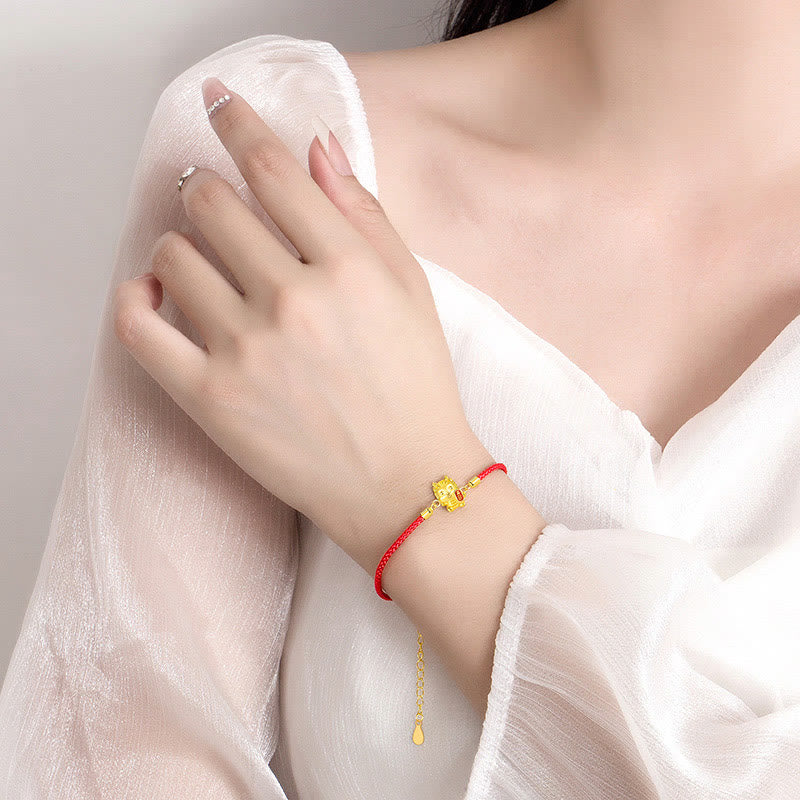 Stone of buddha 925 Sterling Silver Year Of The Dragon Lucky Golden Dragon Strength Red Rope Chain Bracelet