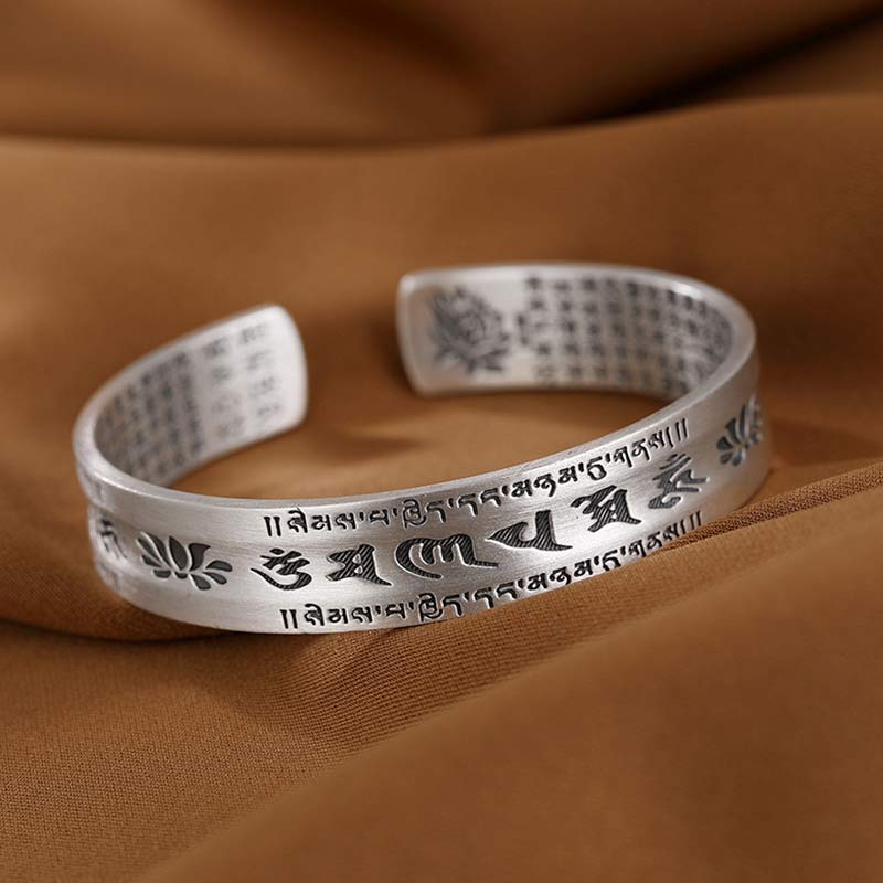 Stone of buddha 999 Sterling Silver Om Mani Padme Hum Lotus Wisdom Bracelet Bangle