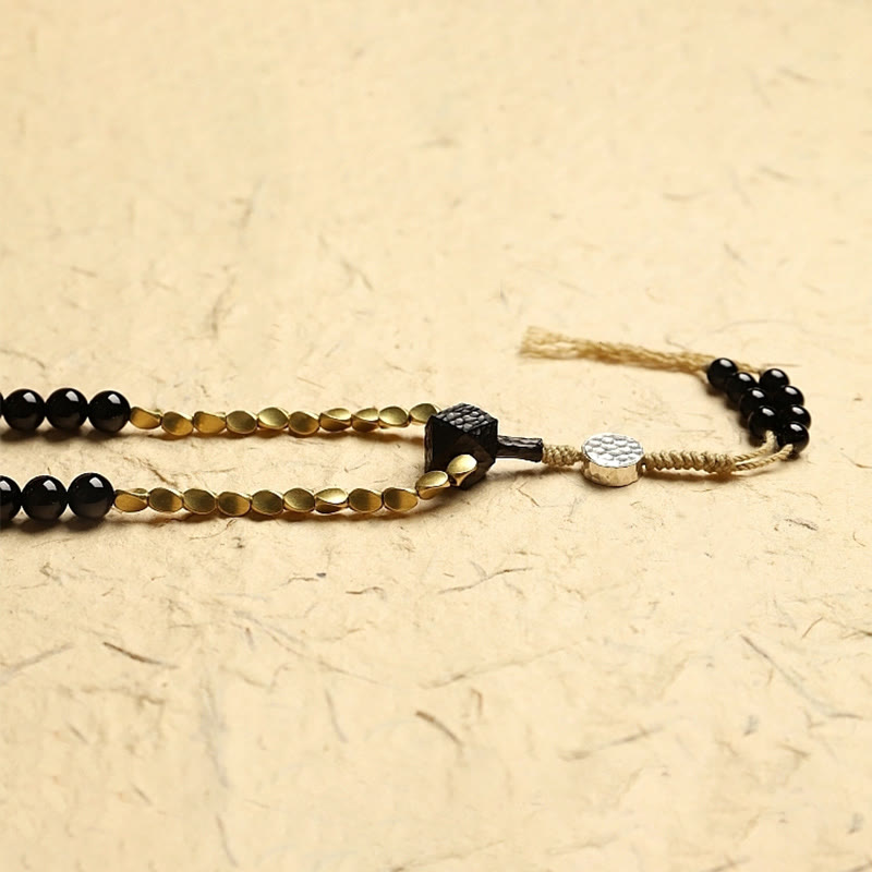 Stone of buddha Tibetan 108 Mala Beads Black Onyx Three-eyed Dzi Beads Protection Bracelet