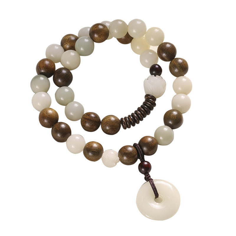 Stone of buddha Bodhi Seed Green Sandalwood Lotus Peace Buckle Harmony Double Wrap Bracelet