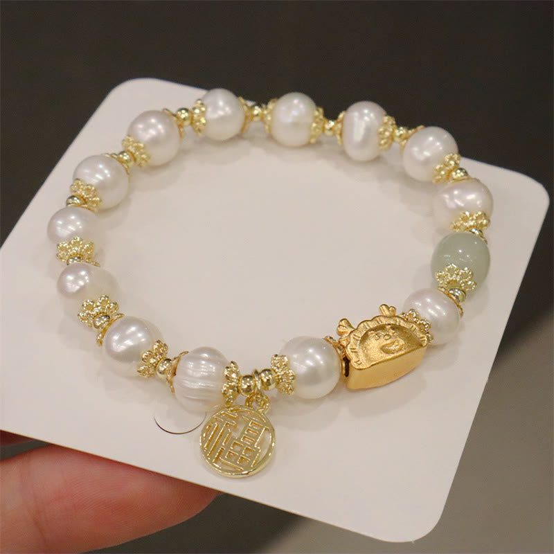 Stone of buddha Year Of The Dragon Red Agate Strawberry Quartz Black Obsidian Jade Garnet Pearl Cinnabar Dumpling Dragon Luck Fu Character Bracelet