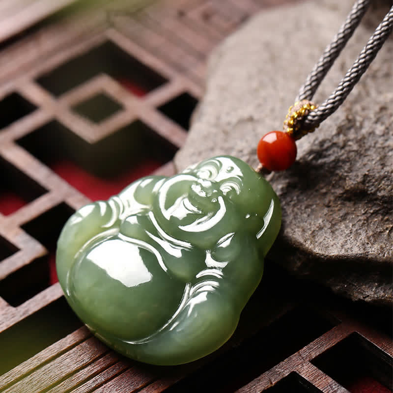 Stone of buddha Laughing Buddha Hetian Jade Abundance Necklace String Pendant