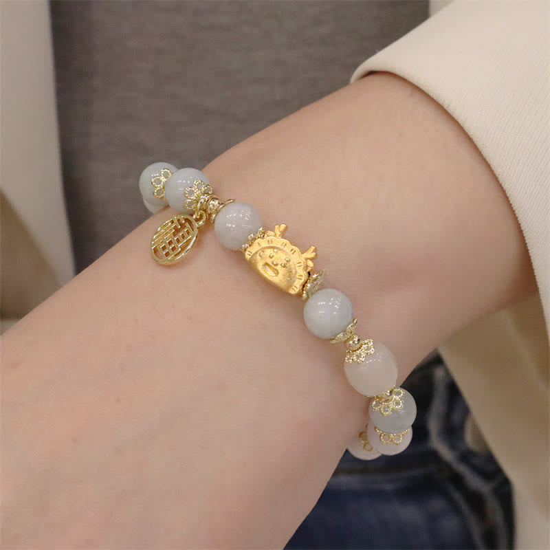 Stone of buddha Year Of The Dragon Red Agate Strawberry Quartz Black Obsidian Jade Garnet Pearl Cinnabar Dumpling Dragon Luck Fu Character Bracelet