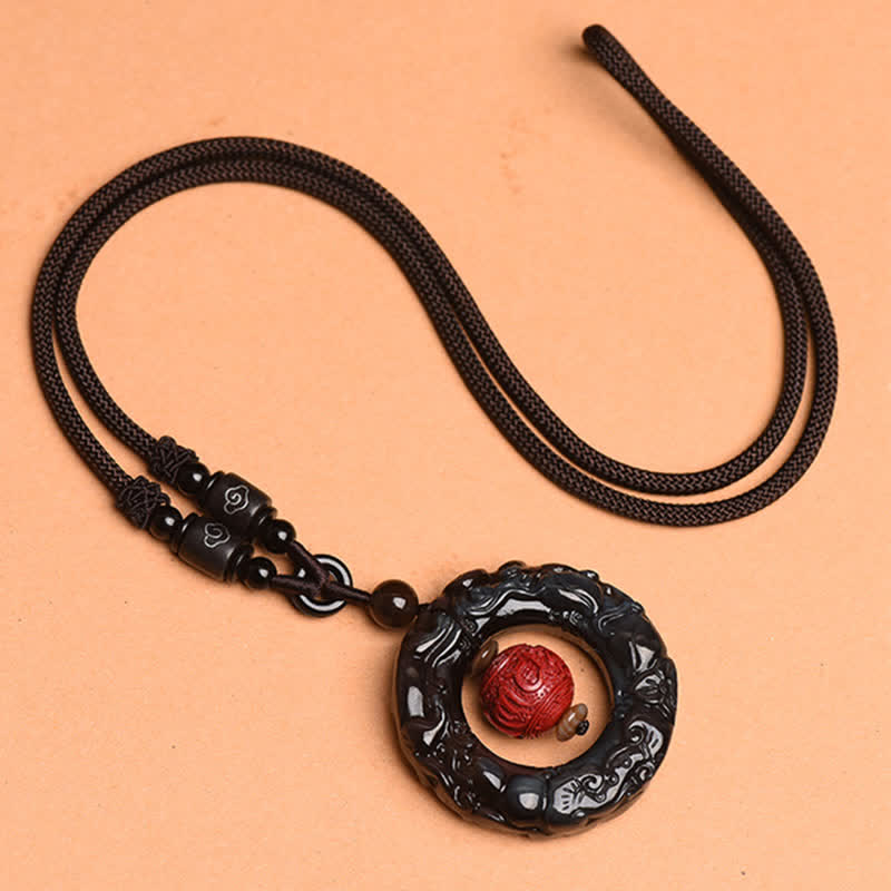 Stone of buddha FengShui Natural Rainbow Obsidian PiXiu Cinnabar Healing Necklace Pendant