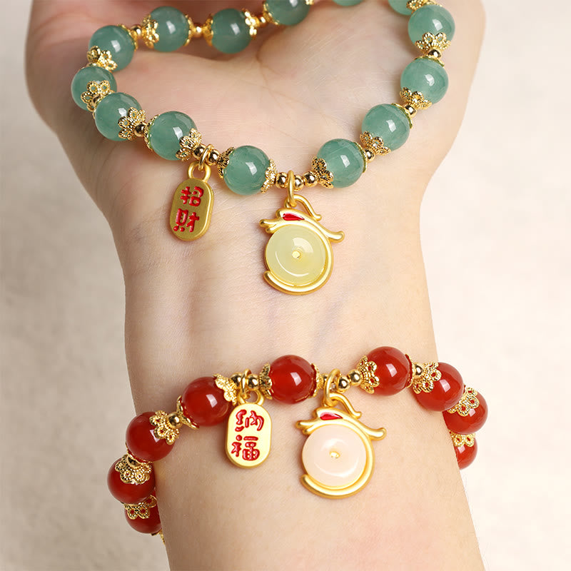 Stone of buddha Year of the Dragon Red Agate Green Aventurine Peace Buckle Fu Character Lucky Fortune Bracelet