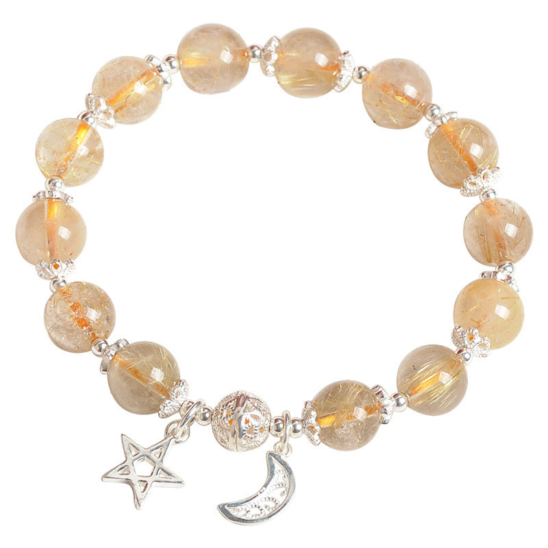 Stone of buddha 925 Sterling Silver Natural Citrine Happiness Moon Star Charm Bracelet