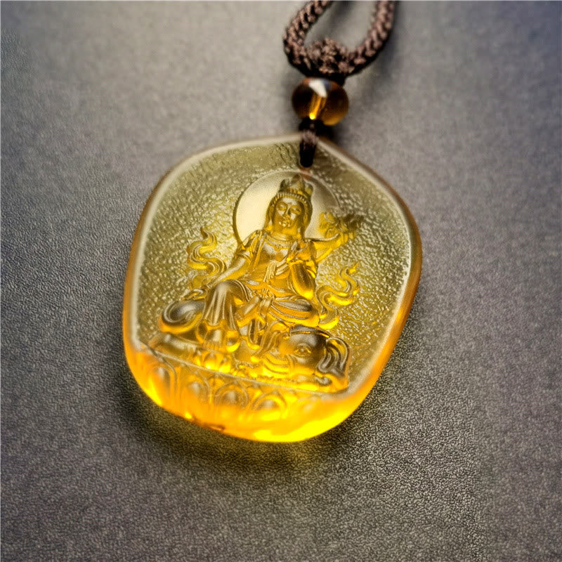 Stone of buddha Chinese Zodiac Natal Buddha Blessing Liuli Crystal Compassion Necklace Pendant