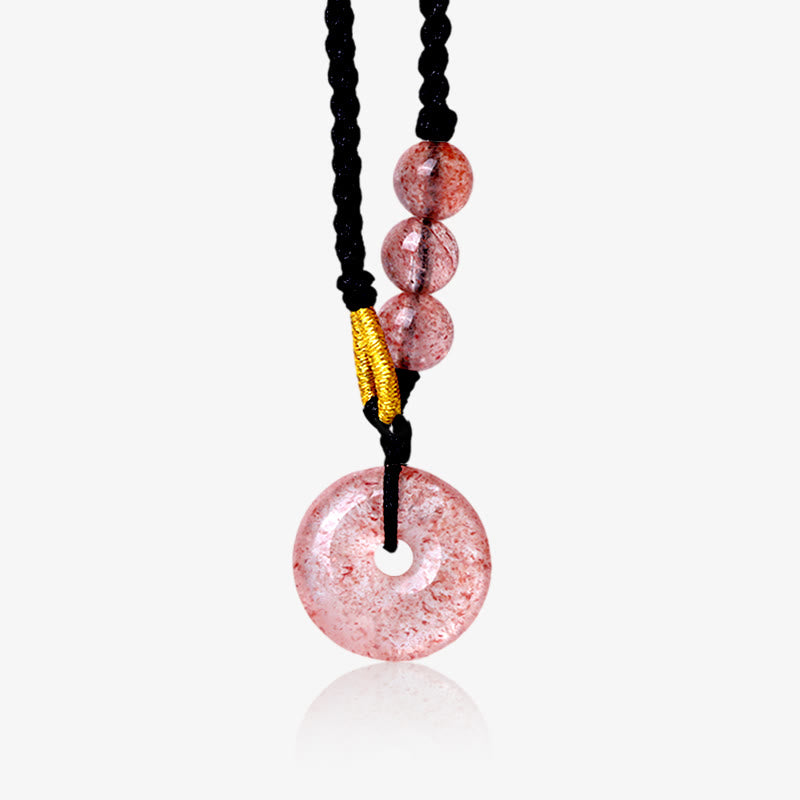 Stone of buddha Strawberry Quartz Chalcedony Peace Buckle Healing Necklace Pendant