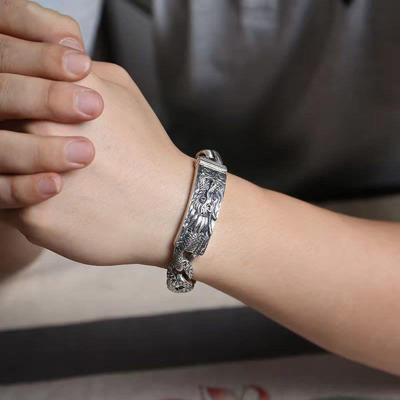 Stone of buddha Retro Dragon Scale Pattern Engraved Protection Bracelet