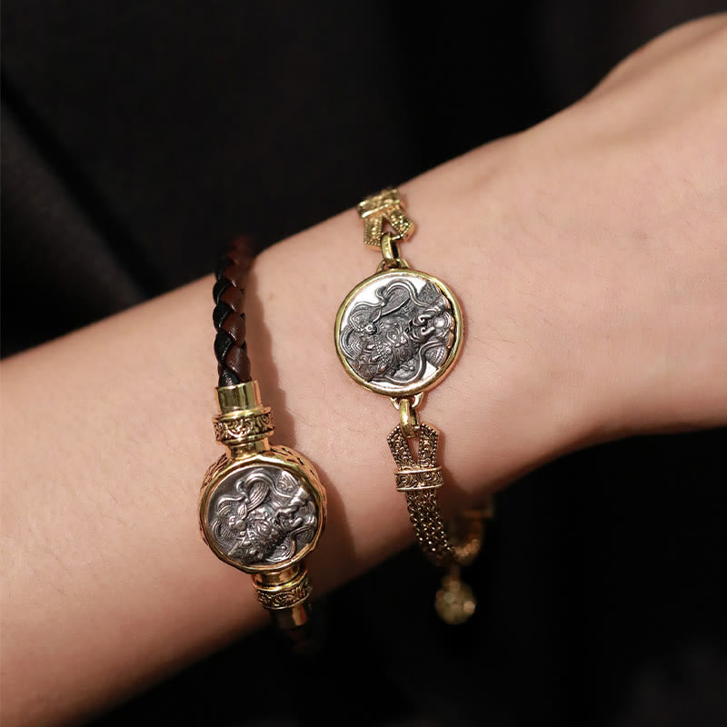 Stone of buddha Tibetan 925 Sterling Silver Zakiram Goddess of Wealth Blessing Protection Bracelet