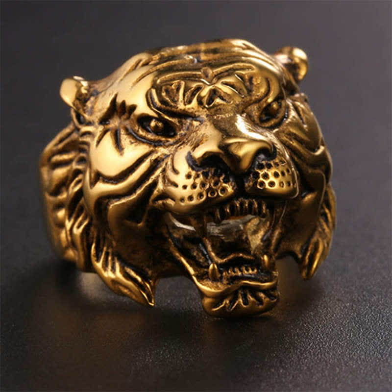 Stone of buddha Men's Animal Tiger Head Titanium Steel Balance Calm Punk Rock Biker Ring
