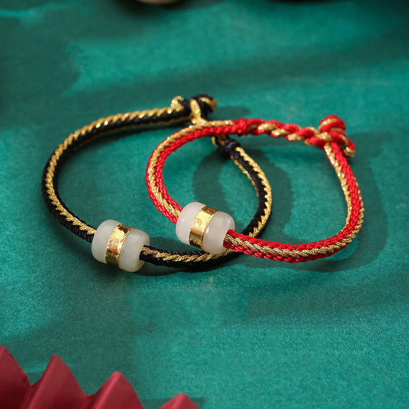 Stone of buddha 999 Gold Hetian White Jade Om Mani Padme Hum Fu Character Luck Braided Bracelet