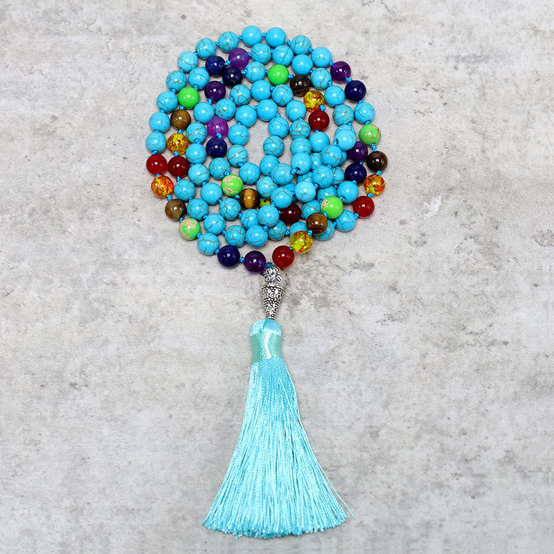 Stone of buddha 108 Mala Turquoise Beads Yoga Meditation Prayer Beads Necklace