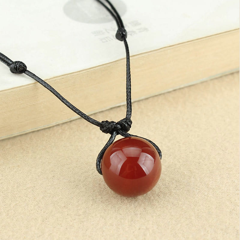 Stone of buddha Red Agate Bead Confidence Leather Rope Necklace Pendant