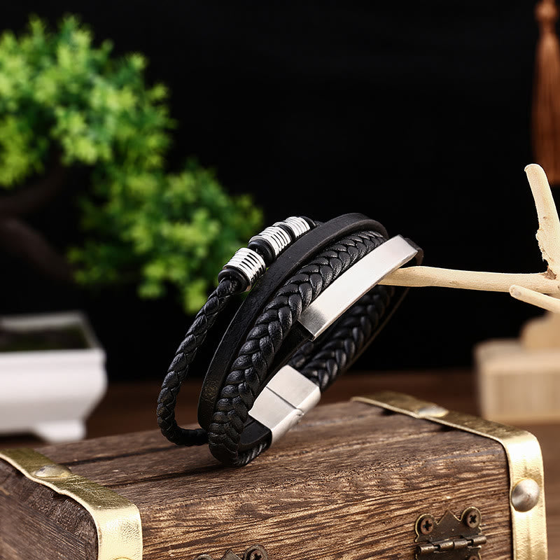 Stone of buddha Leather Multi-Layer Titanium Steel Balance Braided Magnetic Buckle Bracelet