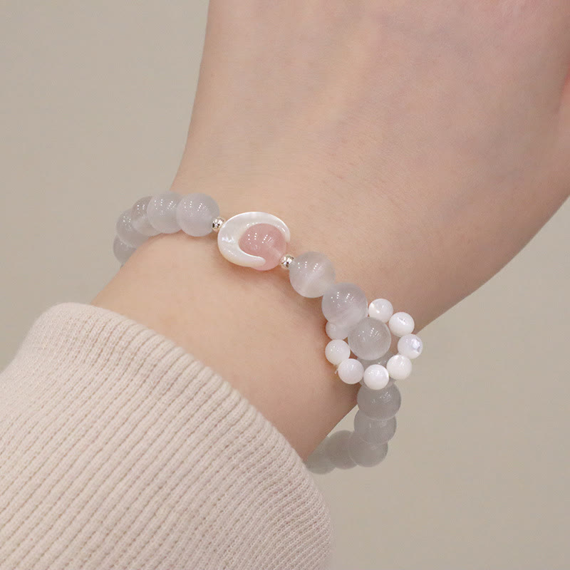Stone of buddha 925 Sterling Silver Natural Amethyst Aquamarine Pink Crystal Cat's Eye Healing Crescent Moon Bracelet