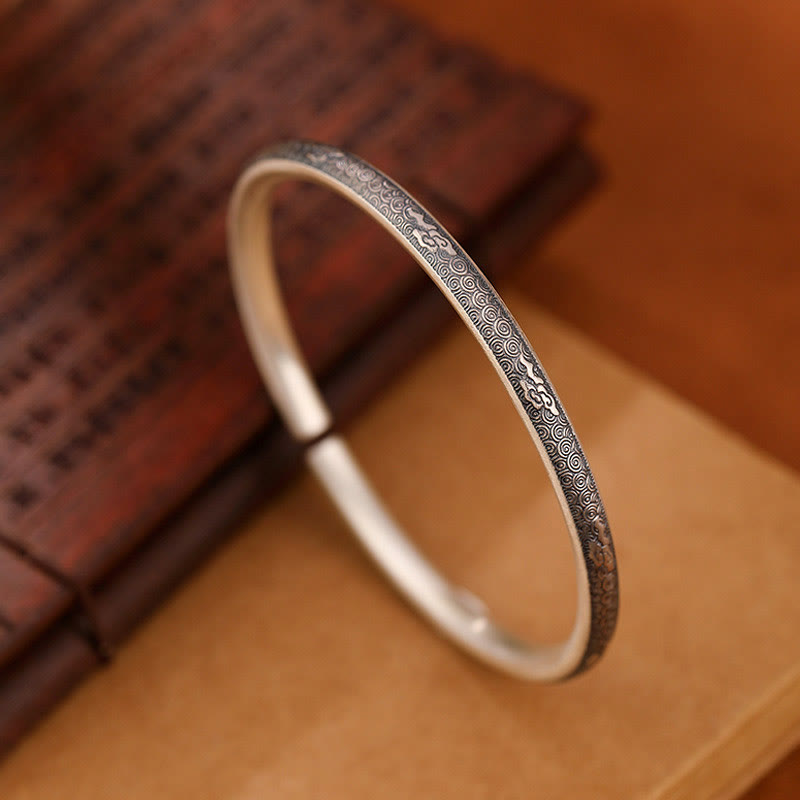 Stone of buddha Vintage 999 Sterling Silver Auspicious Clouds Design Luck Bracelet Bangle