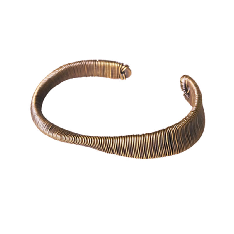 Stone of buddha Simple Design Wrapped Copper Luck Wealth Adjustable Cuff Bracelet