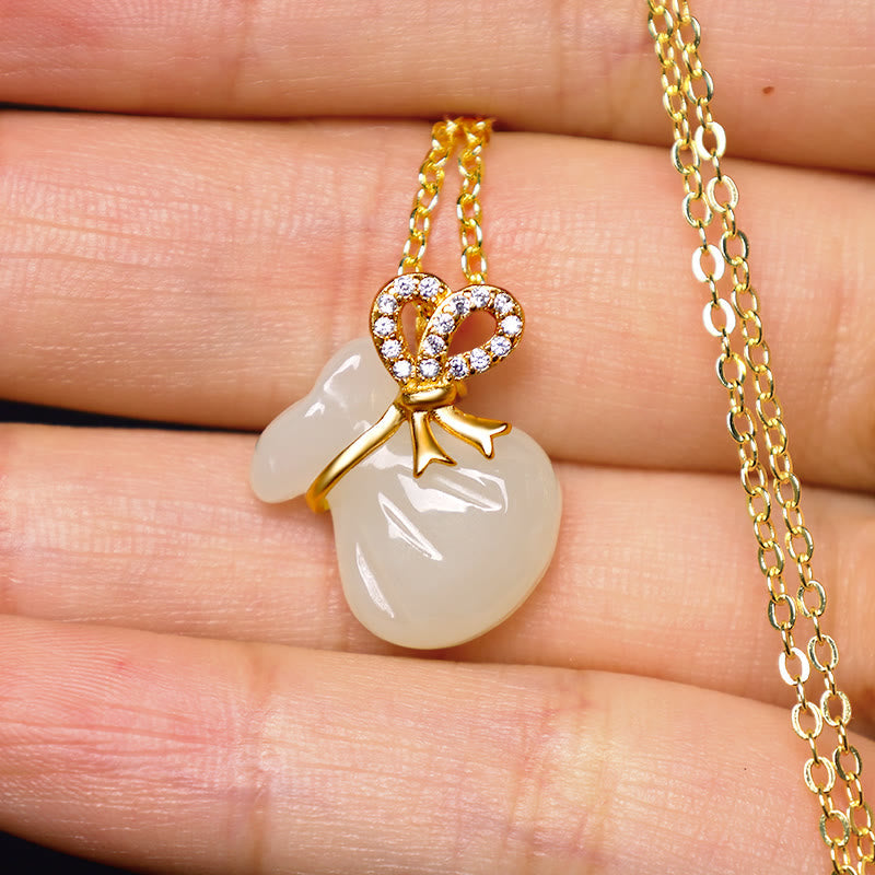 Stone of buddha Natural Hetian White Jade Luck Money Bag Necklace Pendant