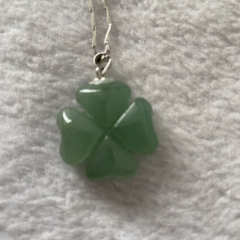 Stone of buddha 925 Sterling Silver Green Aventurine Four Leaf Clover Luck Leather Rope Necklace Pendant