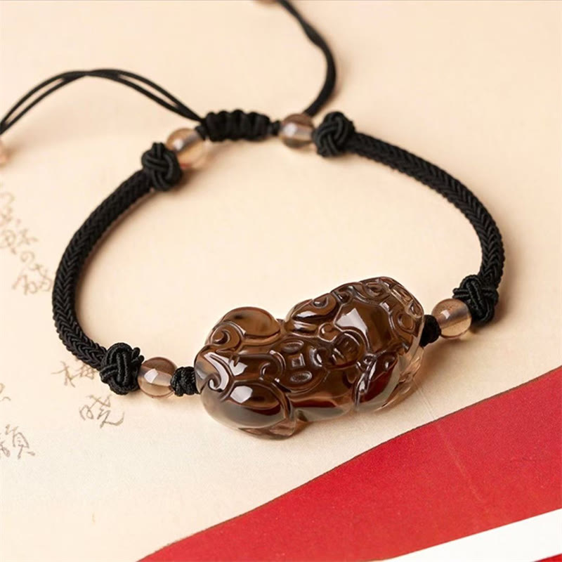 Stone of buddha Natural Obsidian Amethyst Citrine PiXiu Cooper Coin Wealth Bracelet
