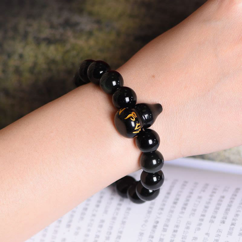 Stone of buddha Rainbow Obsidian Gourd Om Mani Padme Hum Inner Peace Bracelet