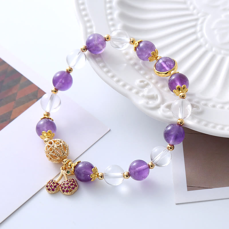 Stone of buddha Natural Amethyst White Crystal Positive Cherry Charm Bracelet