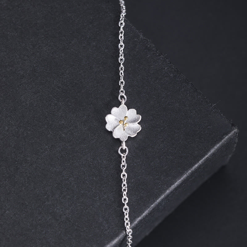 Stone of buddha 925 Sterling Silver Cherry Blossom Blessing Chain Bracelet