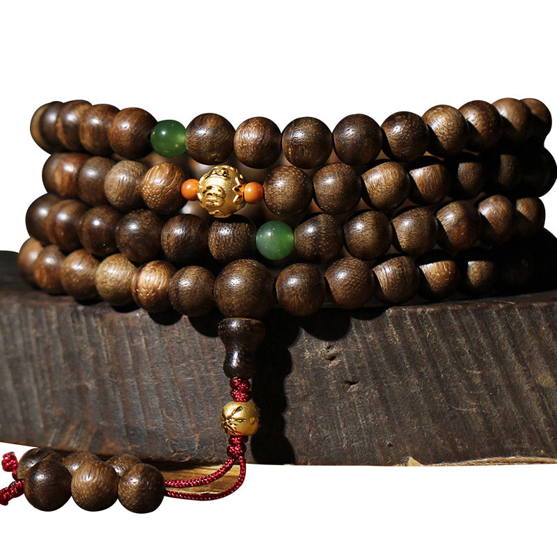 Stone of buddha 999 Gold 108 Mala Beads Kalimantan Agarwood Cyan Jade Six True Words Strength Bracelet