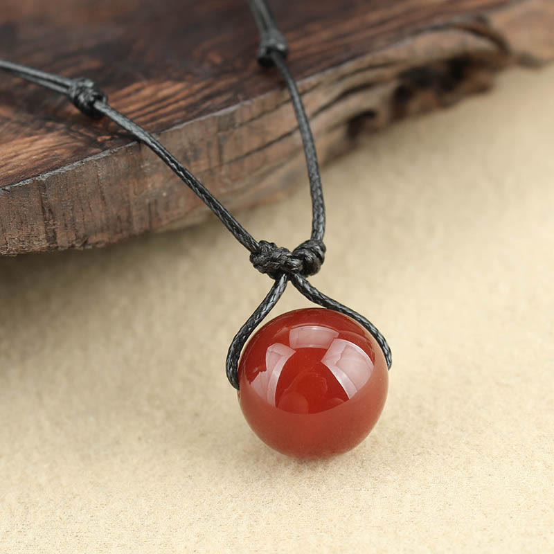 Stone of buddha Red Agate Bead Confidence Leather Rope Necklace Pendant