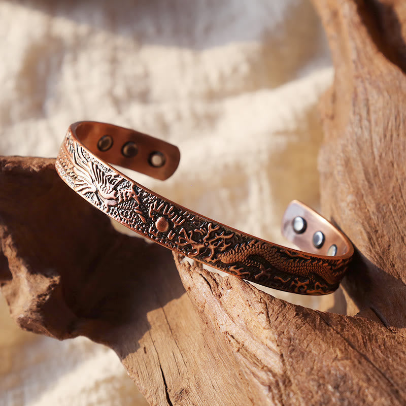 Stone of buddha Dragon Phoenix Magnetic Solid Copper Cuff Bracelet Bangle