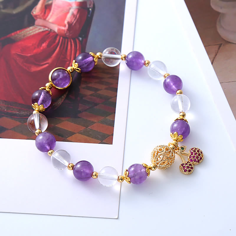 Stone of buddha Natural Amethyst White Crystal Positive Cherry Charm Bracelet