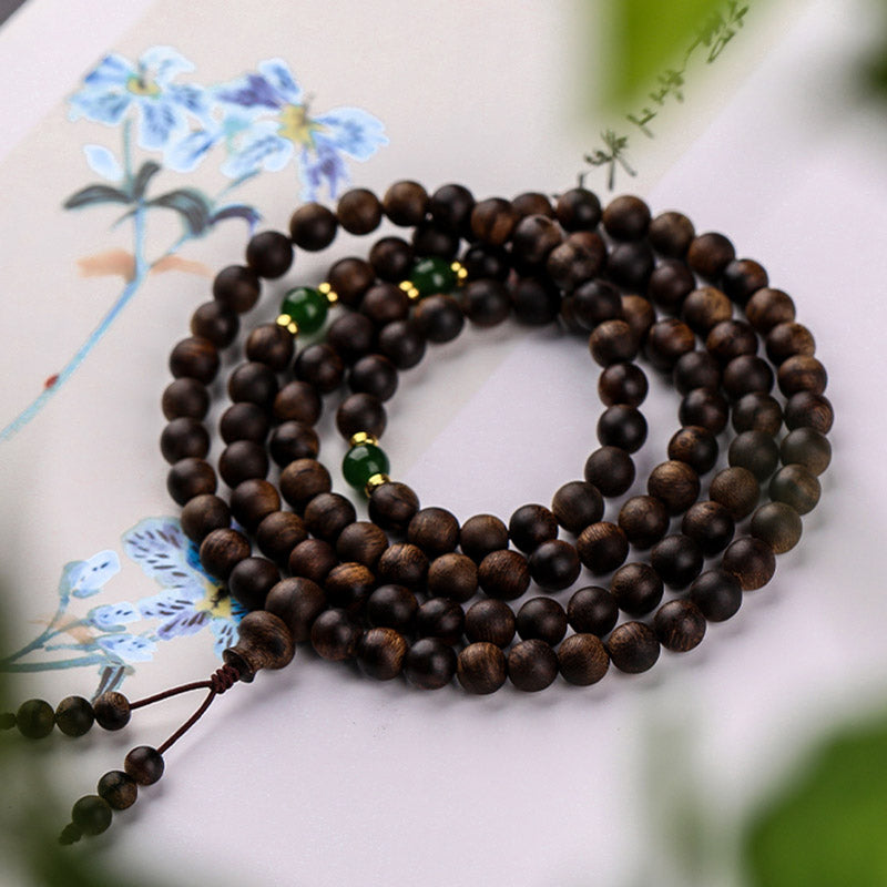 Stone of buddha 108 Mala Beads Indonesia Tarakan Rare Agarwood Cyan Jade Ward Off Evil Spirits Bracelet