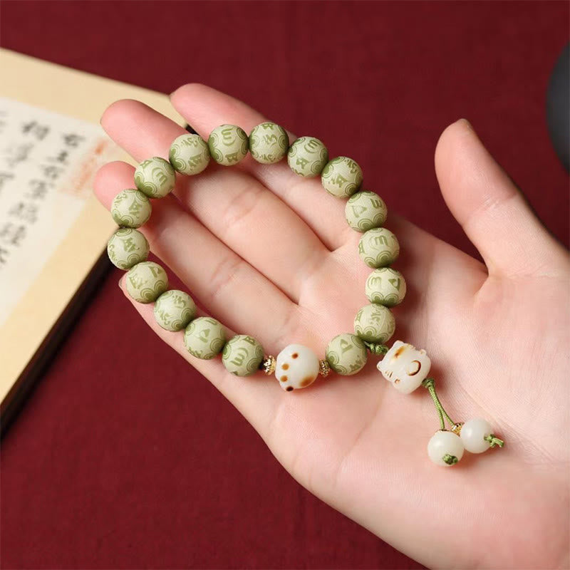 Stone of buddha Green Bodhi Seed Cat Paw Om Mani Padme Hum Engraved Wisdom Bracelet