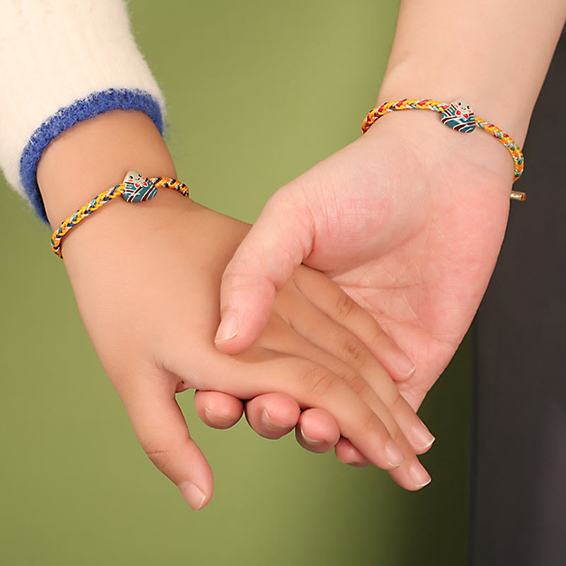 Stone of buddha 925 Sterling Silver Dragon Boat Festival Zongzi Pattern Luck Handmade Multicolored Rope Child Adult Bracelet
